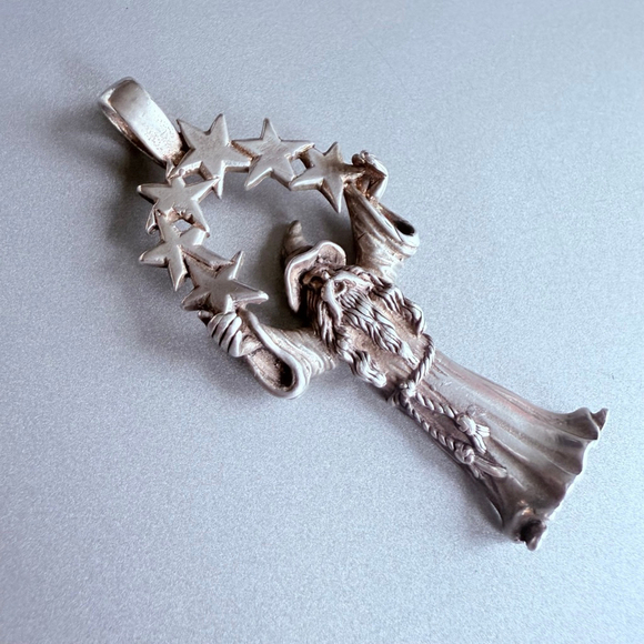 Sun West Silver Co. Large Merlin Magic Wizard Sterling Silver 925 Pendant 2.3" - Picture 2 of 6